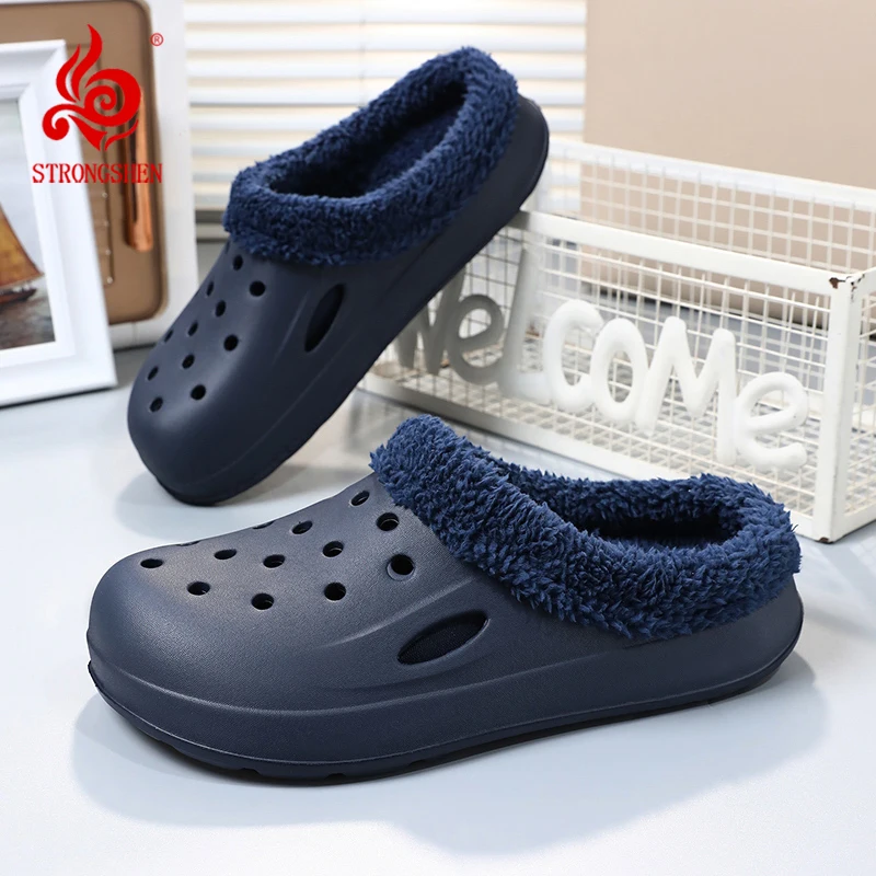 Top Trends: STRONGSHEN Men Warm Slippers Plush Sandal Women Garden Clogs Mules Fur Fluffy Slippers Winter Indoor Home Slide Zapatillas Mujer Shoppable Styles