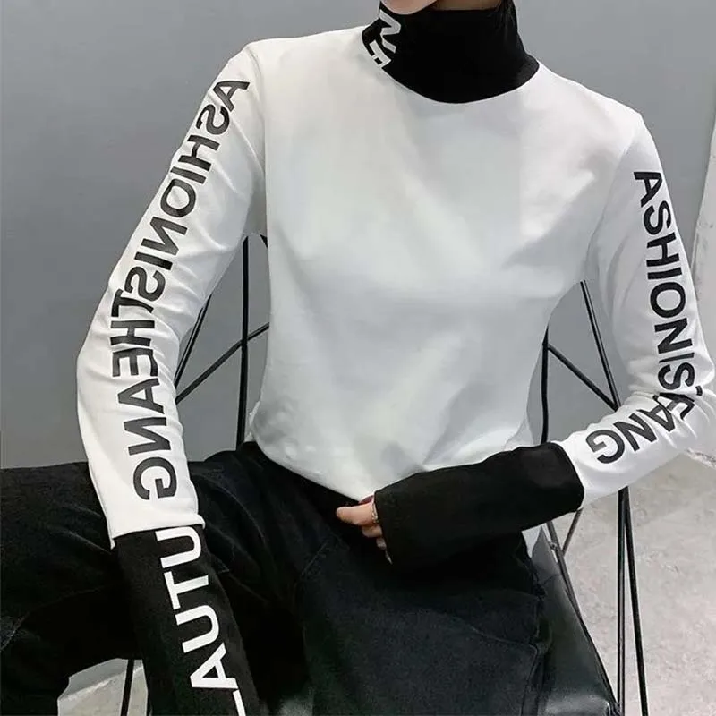 Top Trends: Winter Korean Women's New Long Sleeve Soft Top Tee Elegant Casual Slim Pullover Turtleneck Comfortable All-match Warm Letter Top Shoppable Styles - Image 6