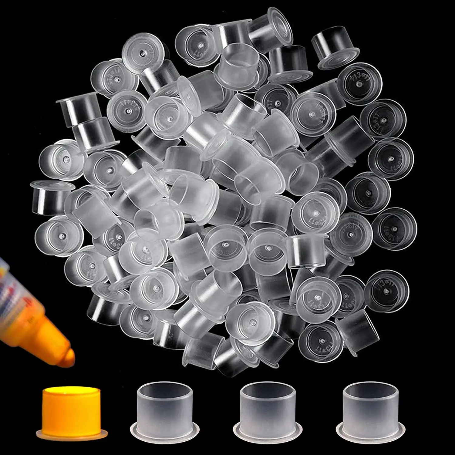 Top Trends: 1000pcs Plastic Tattoo Ink Cups Caps 17mm 14mm 11mm Clear Self Standing Ink Caps Tattoo Pigment Cups Supply For Ink Shoppable Styles