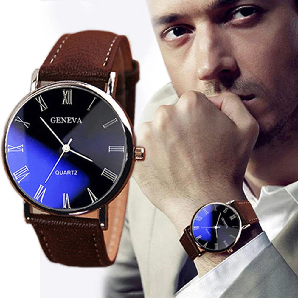 Top Trends: Hot Sale New 2024 Geneva Men Watch Roman Numerals Blu-Ray Faux Leather Band Quartz Analog Business WristWatch Shoppable Styles