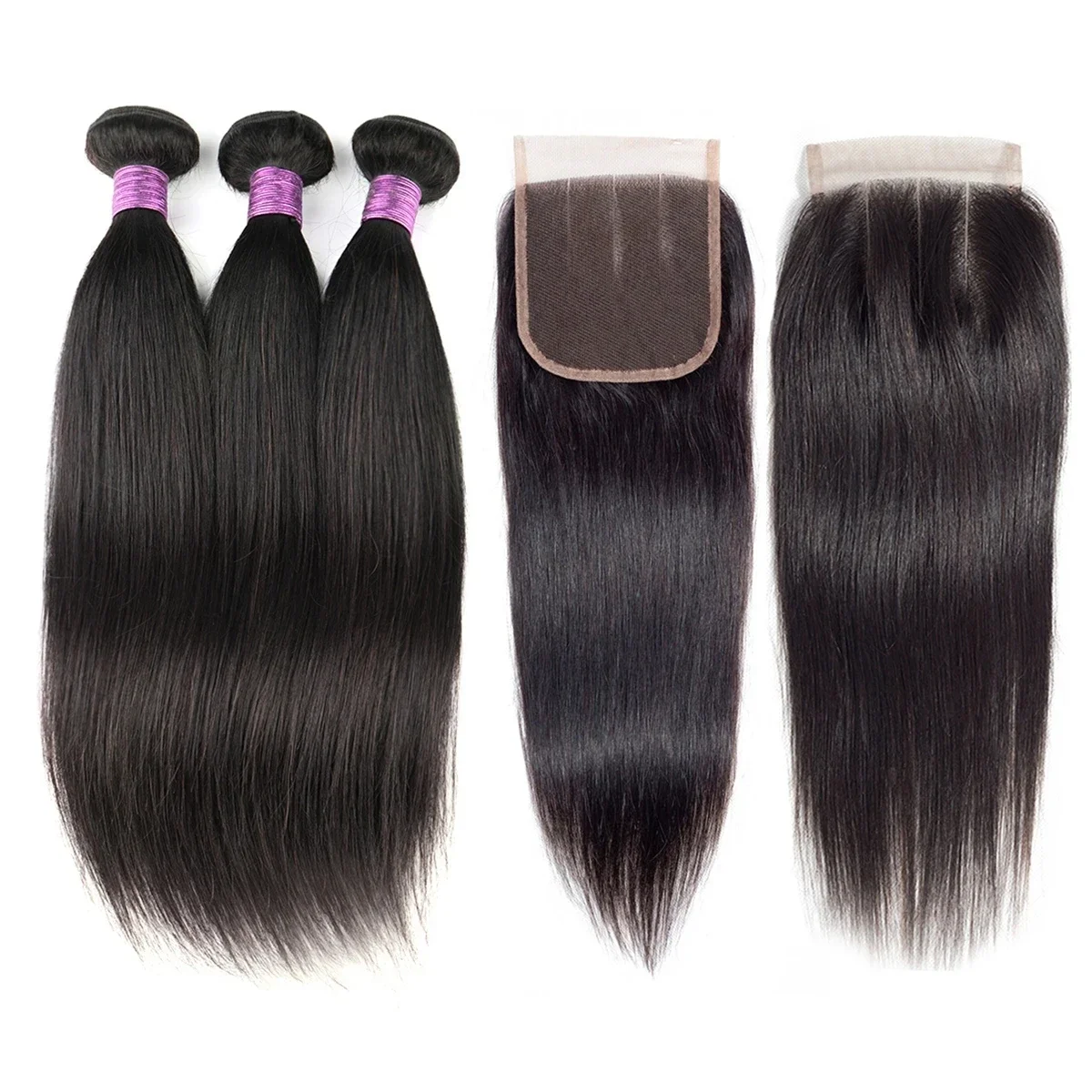 Top Trends: Brazilian Virgin Natural Hair Straight Bundles Weaves 4x4 Lace Closure Straight Human Hair 3 Bundles With Closure Fast Delivery Shoppable Styles