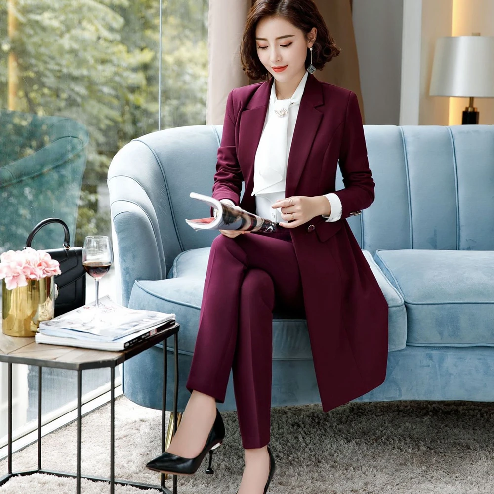 Top Trends: 2023 Autumn Formal Ladies Fuchsia Long Blazer Women Business Suits With Sets Work Wear Office Uniform Large Size Pants Jacket Shoppable Styles