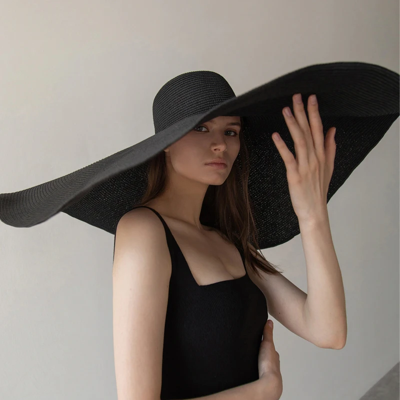 Top Trends: 70cm Oversized Wide Brim Sun Hat Travel Large UV Protection Beach Straw Hats Women&#039;s Summer Floppy Foldable Chapeaux Wholesale Shoppable Styles