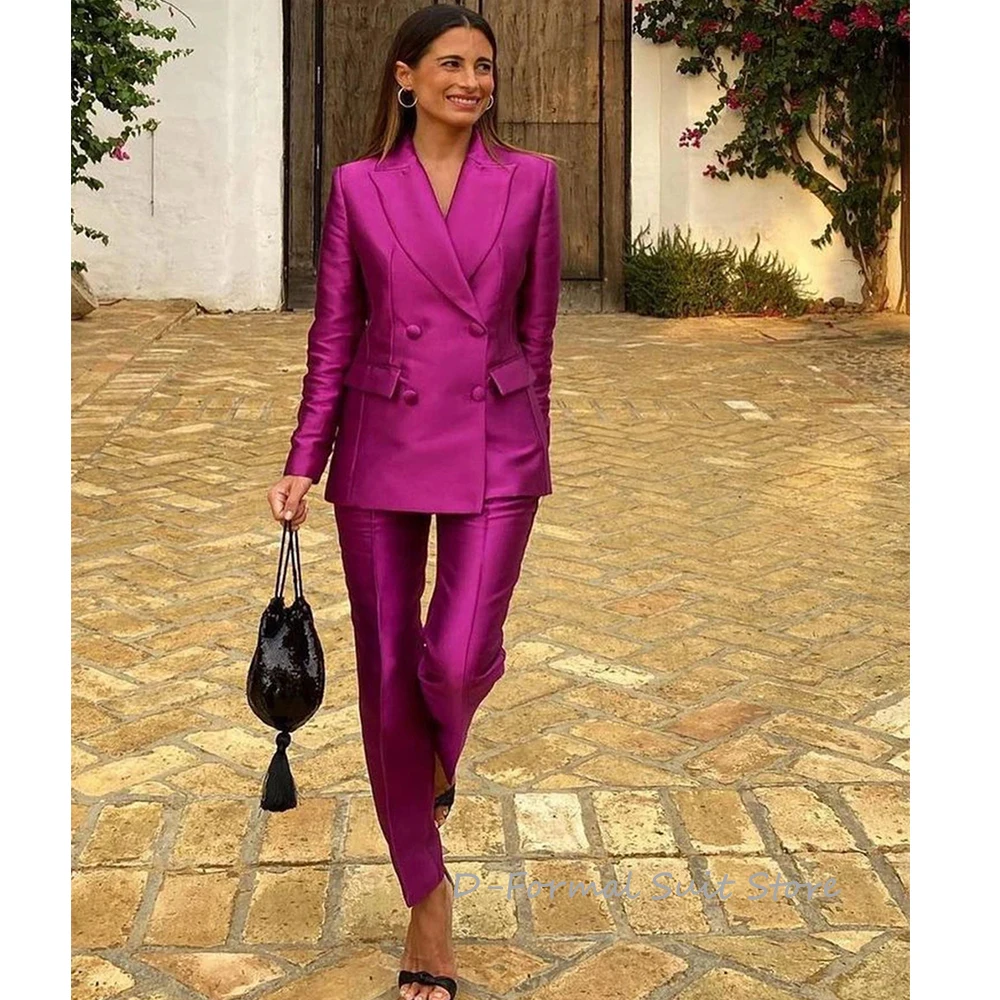 Top Trends: Women Satin Coat Suits Set Slim Fit Peaked Lapel Blazer Trousers Outfit Ladies Wear 2Pcs Jacket Pants Costume بذلات بليزر نسائي Shoppable Styles