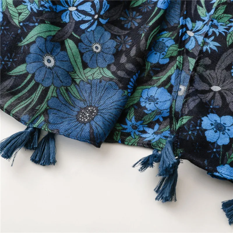 Top Trends: Aztec Abstract Navy Blue Floral Tassel Viscose Shawl Scarf High Quality Print Soft Foulards Bufandas Muslim Hijab Sjaal 180*90Cm Shoppable Styles - Image 6