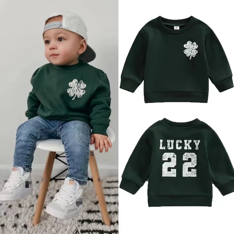 Top Trends: Kid Girls Boys Sweatshirts Long Sleeve Round Neck Four Leaf Clover Printed Casual Loose Sweatshirts Fall Spring Child Coat Tops Shoppable Styles