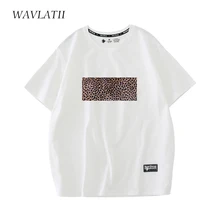 WAVLATII Women New Leopard Printed T Shirts Female White Fashion Streetwear 100% Cotton Black Tees Tops for Summer