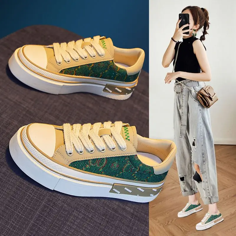 Top Trends: Green Designer Women's Shoes Trend 2023 Casual Fashion Autumn Running Mirror Luxury Rhinestone Women Thick Bottom Sneaker Canvas Shoppable Styles