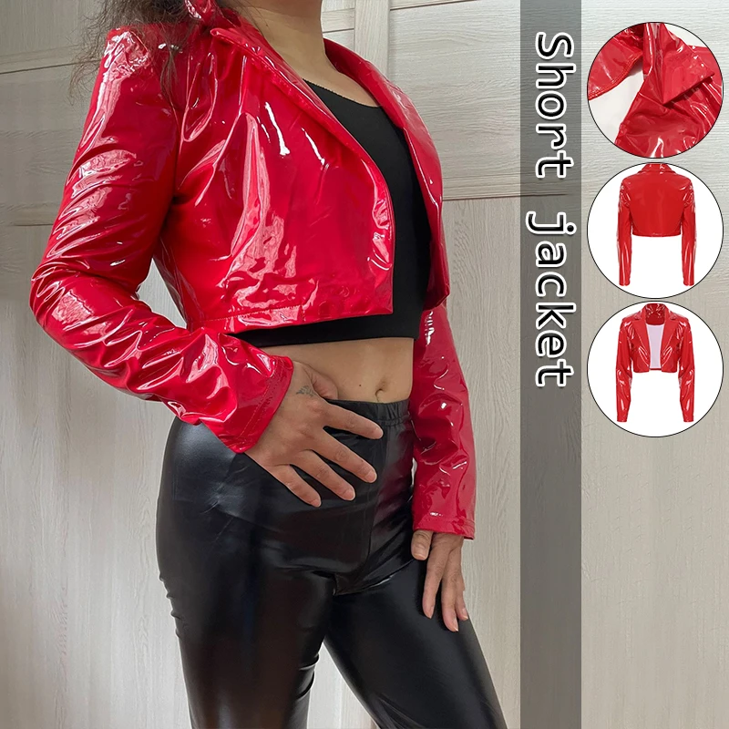 Top Trends: Women's PU Shiny Leather Coat Short Top Trend Motorcycle Waist Sexy Jacket Red Mirror Pu Bright Leather Nightclub Uniform S-3XL Shoppable Styles