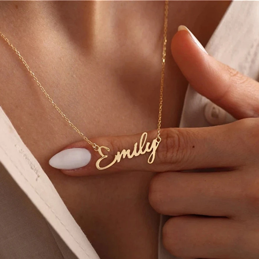 Top Trends: Custom Name Stainless Steel Necklace Women Gold Chain Personalised Cursive Letter Pendant Collares Jewelry Valentine's Day Gifts Shoppable Styles