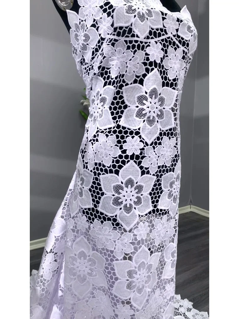 Top Trends: African White Sequence Lace Fabric 2022 5 Yards Guipure Lace Fabric Nigeria Cord Fabric With Sequins For Party Dress Sew 3036A Shoppable Styles - Image 3