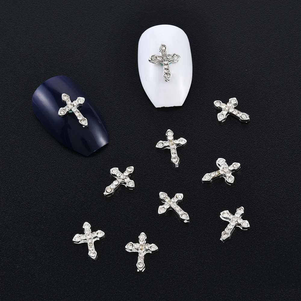 Top Trends: 10 Pcs Classic Full Glitter Rhinestones Cross 3d Nail Charms 10pcs / pack Alloy Nail Art Decorations Nails Tools Shoppable Styles