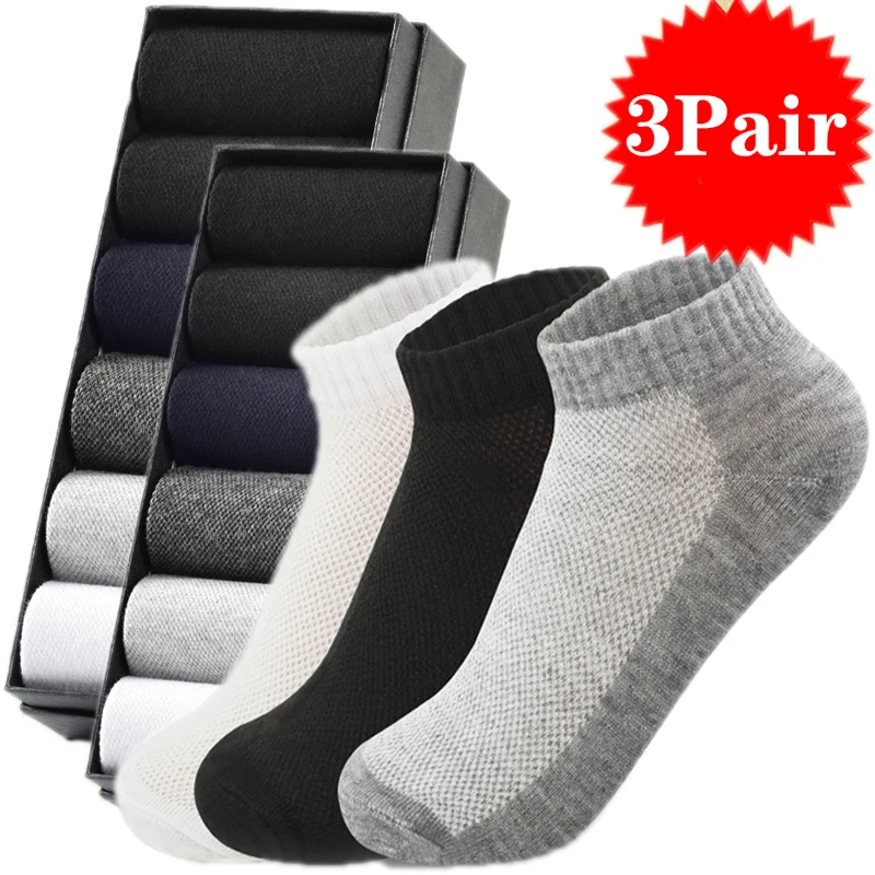 Top Trends: 1 / 3 Pair Breathable Non-slip Men's Socks Short Mid-tube Casual Ankle Solid Mesh High Quality Male Sweat-Absorbing Boat Socks Shoppable Styles