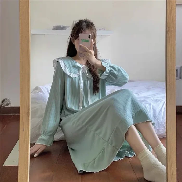 Top Trends: Women Nightgowns Summer Korean Long Sleeved Sleepwear Female Cute Doll Collar Nightwear Home Clothes Night Dress Ladies Nightie Shoppable Styles