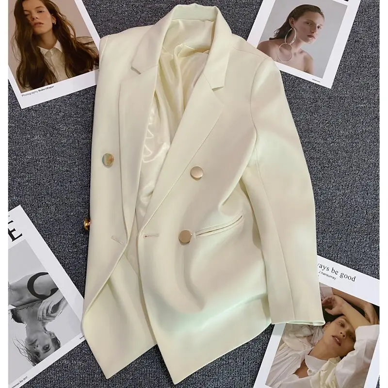 Top Trends: Casual Blazer Double Breasted Suit Jacket Women Version Pure Color Loose Fashion Suit Jacket Simple Office Ladies Tops Korean Shoppable Styles