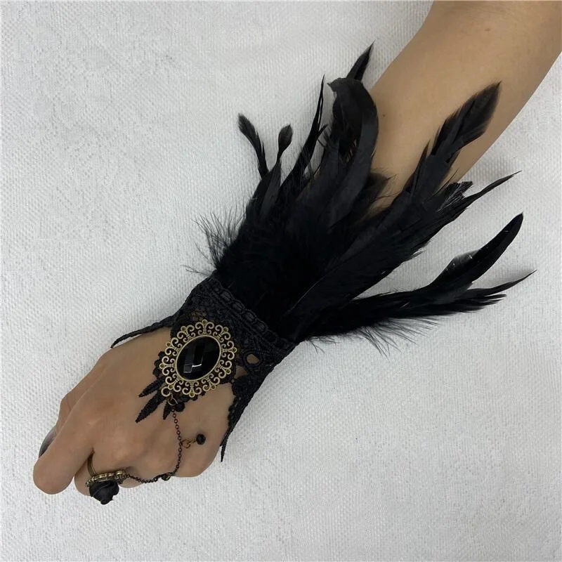 Top Trends: Halloween Feather Lace Gloves Fingerless Mittens Goth Dresses For Prom Gothic Style Y2k Fashion Brass Knuckles Women's Feather Shoppable Styles