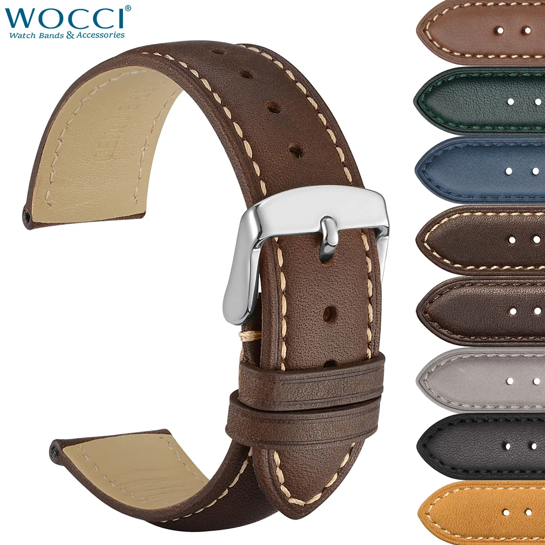 Top Trends: WOCCI Genuine Leather Watch Strap 14mm 16mm 18mm 19mm 20mm 21mm 22mm 23mm 24mm Replacement Bands Bracelet For Men Women Shoppable Styles