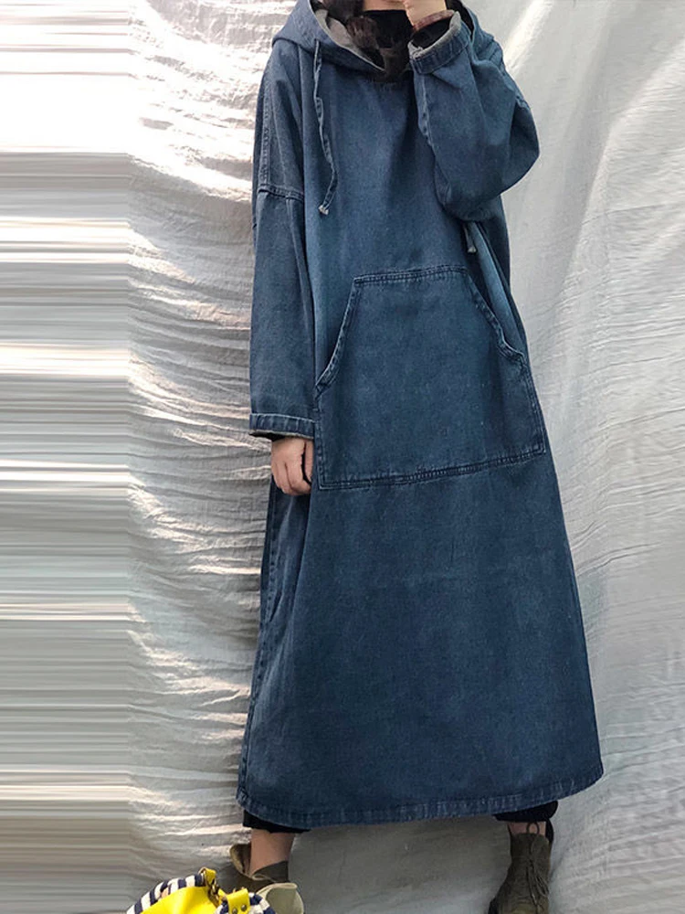 Top Trends: New Women Spring Autumn Long-sleeved Denim Dress Female Button Pocket Vintage Casual Baggy Ladies Streetwear Midi Robe 2022 Shoppable Styles