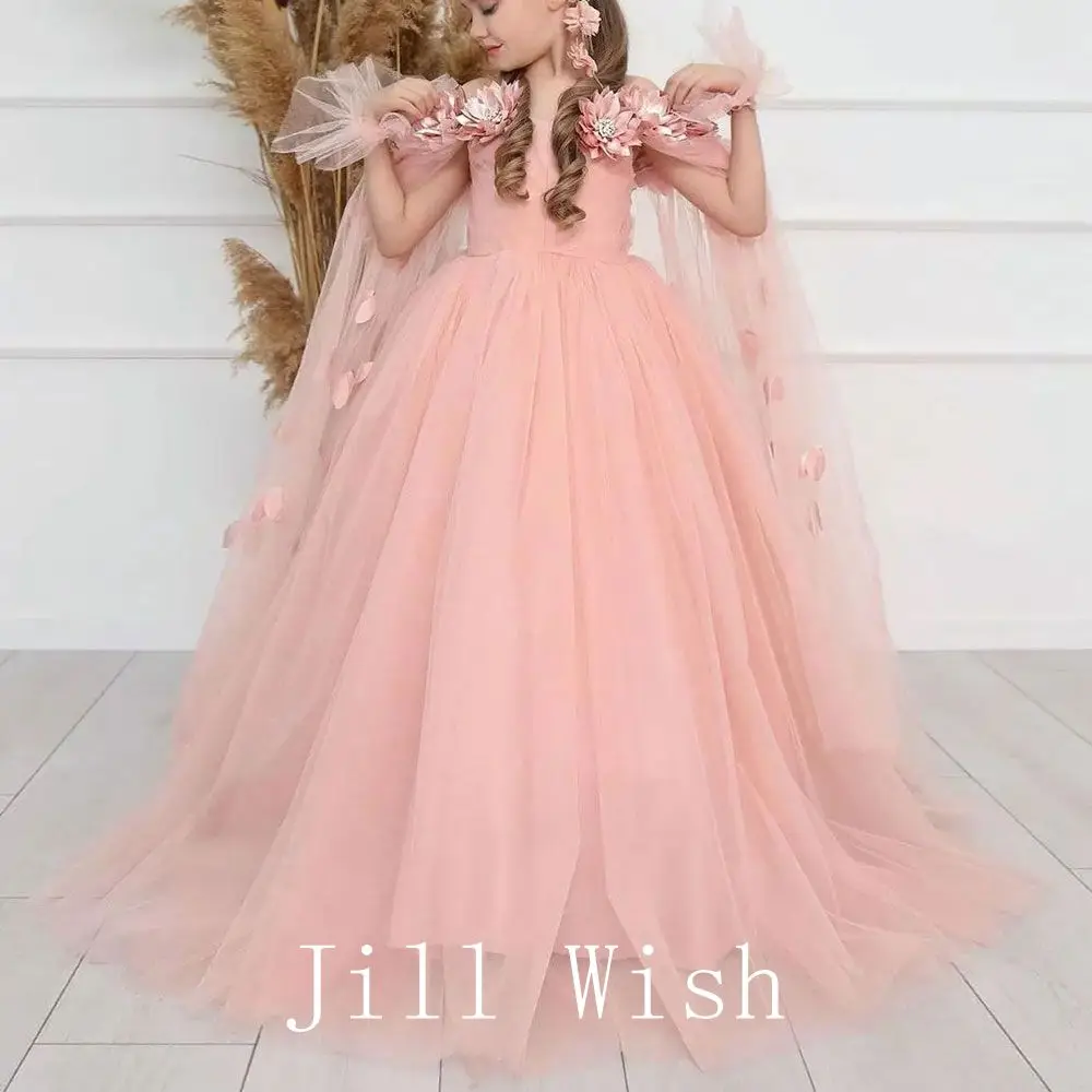 Top Trends: Jill Wish Luxury Elegant Pink Flower Girl Dress Cape Princess Blue Kids Wedding Birthday Party Gown First Communion Pageant J153 Shoppable Styles