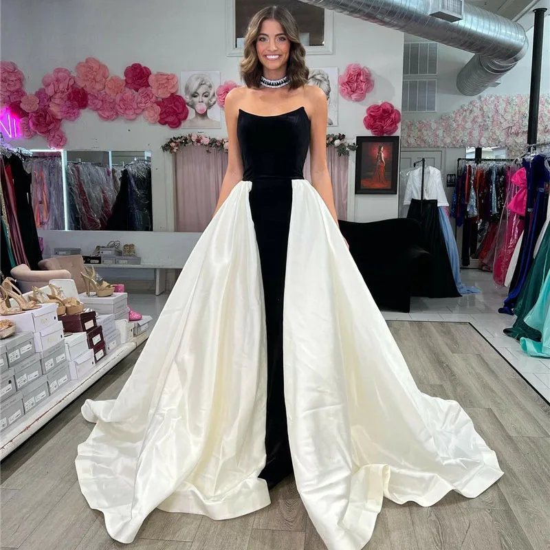 Top Trends: Smileven Soft Satin Short Wedding Dress Strapless White And Black Bride Dresses Elegant Tea Length Wedding Party Gowns 2023 Shoppable Styles