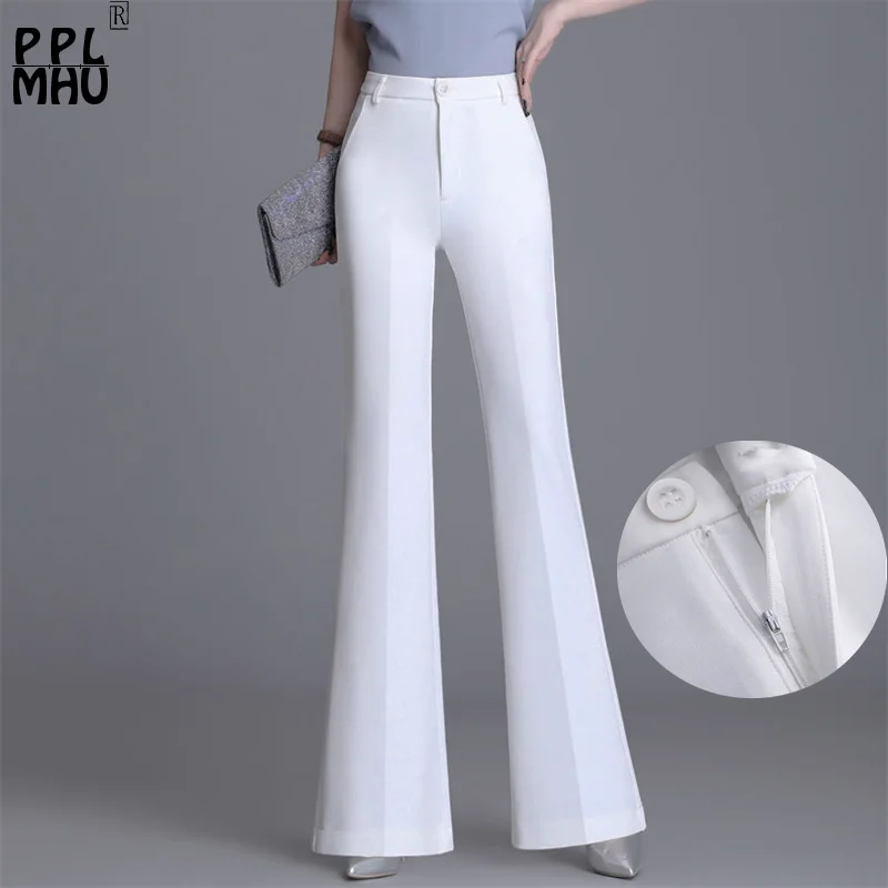 Top Trends: Classic Slim White Flare Pants For Women 2023 Summer Thin Bell Bottom Pantalones High Waist Office Lady Suit Trousers Breathable Shoppable Styles