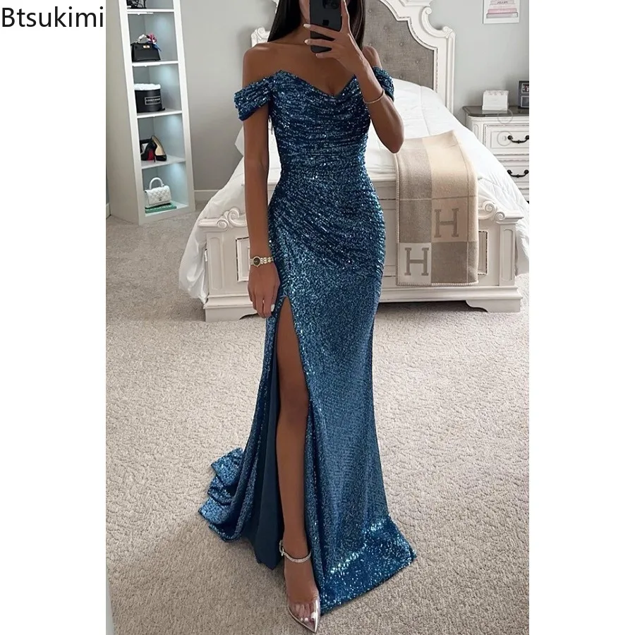 Top Trends: 2024 Women's Luxury High Split Club Party Evening Dress Sexy Banquet Slim Waisted Female Dress Elegant V-Neck Slim Long Dress Shoppable Styles - Image 4