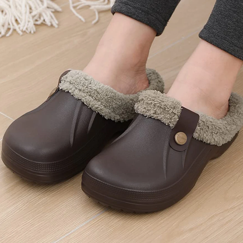 Top Trends: Shevalues Fashion Fur Lined Clogs For Women Men Winter Fluffy House Slippers Waterproof Garden Shoe Couple Warm Home Cotton Shoe Shoppable Styles