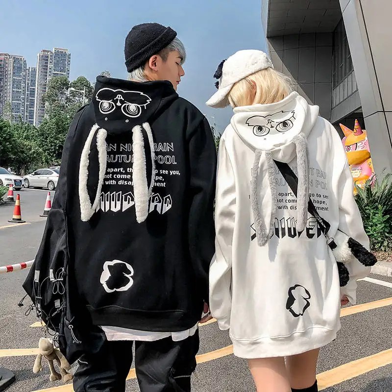 Top Trends: Couple Bunny Hoodie Autumn Animal Lovely Pullover Rabbit Ears Hoodie Black Pink Women&#039;s Sweatshirts 2023 Polerones De Mujer Shoppable Styles