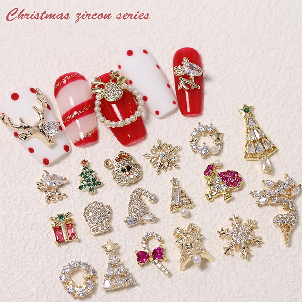 Top Trends: 5pcs Christmas Nail Zircon Charms Luxury Snowman Snowflake Elk Small Bell Tree Nail Gem Ornament New Year Nail Art Accessories Shoppable Styles