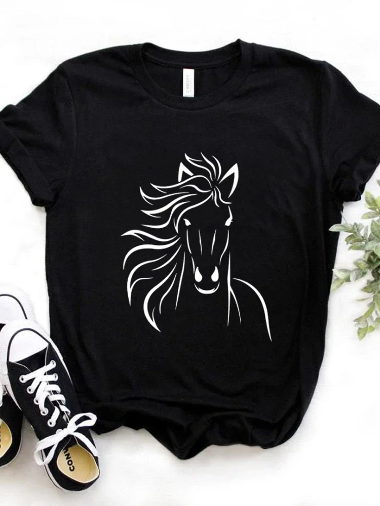 Top Trends: Horse Lover Print Women T Shirt Short Sleeve O Neck Loose Women Tshirt Ladies Tee Shirt Tops Clothes Camisetas Mujer Shoppable Styles