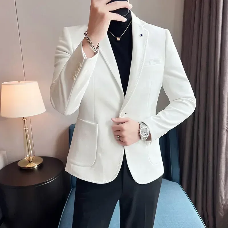 Top Trends: New High Quality Suede Jacket For Men Fashion Korean Slim Business Casual Suit Dress Party Solid Color Trend Blazer Shoppable Styles