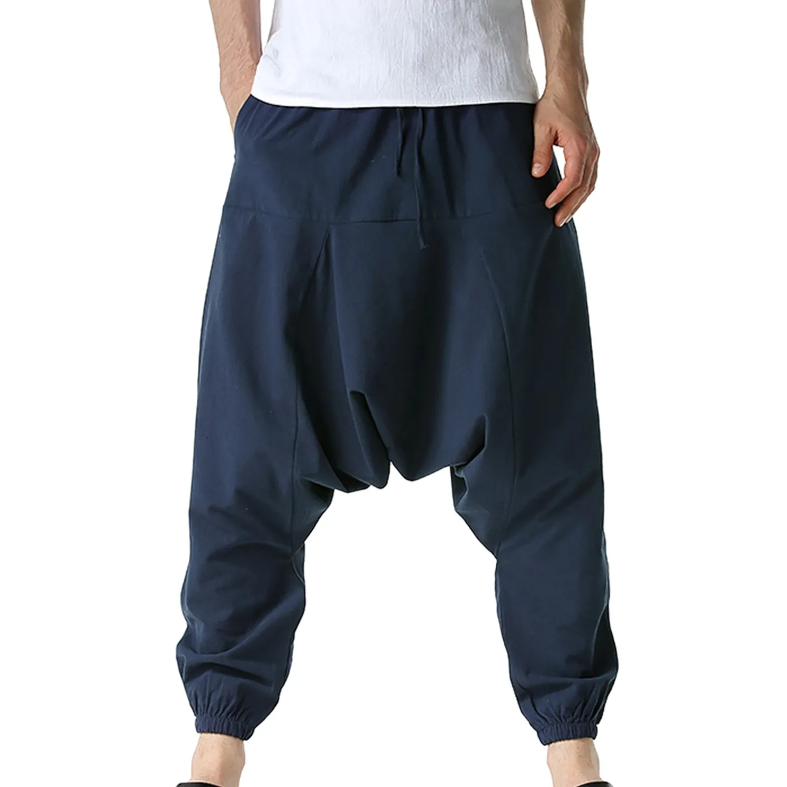 Top Trends: Cotton Linen Harem Pants Men Solid Color Elastic Waist Streetwear Joggers 2024 New Baggy Pants Casual Trousers Men Sweatpants Shoppable Styles