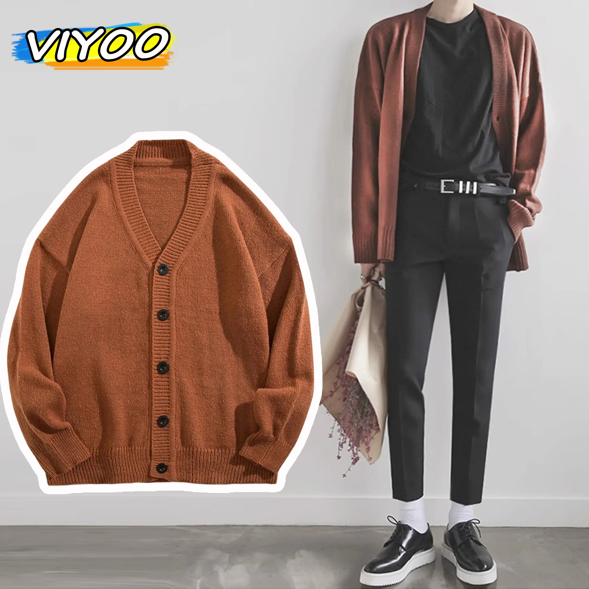 Top Trends: Men's Winter Knit Brown Y2K Knitwear Tops Cardigan Blouse Butoon Korean Autumn Clothes Women Streetwear Sweatshirts Jumper Men Shoppable Styles