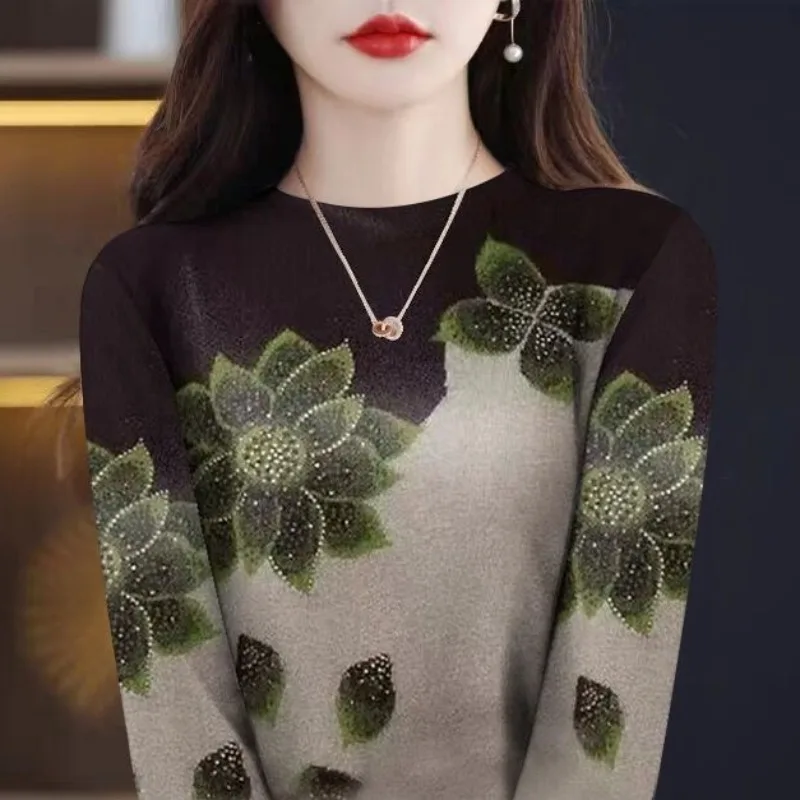 Top Trends: Women&#039;s Crew Neck Printed Diamonds T-shirt Spring Autumn New Commute Long Sleeve Loose Contrast Color Pullover Bottom Tops Shoppable Styles