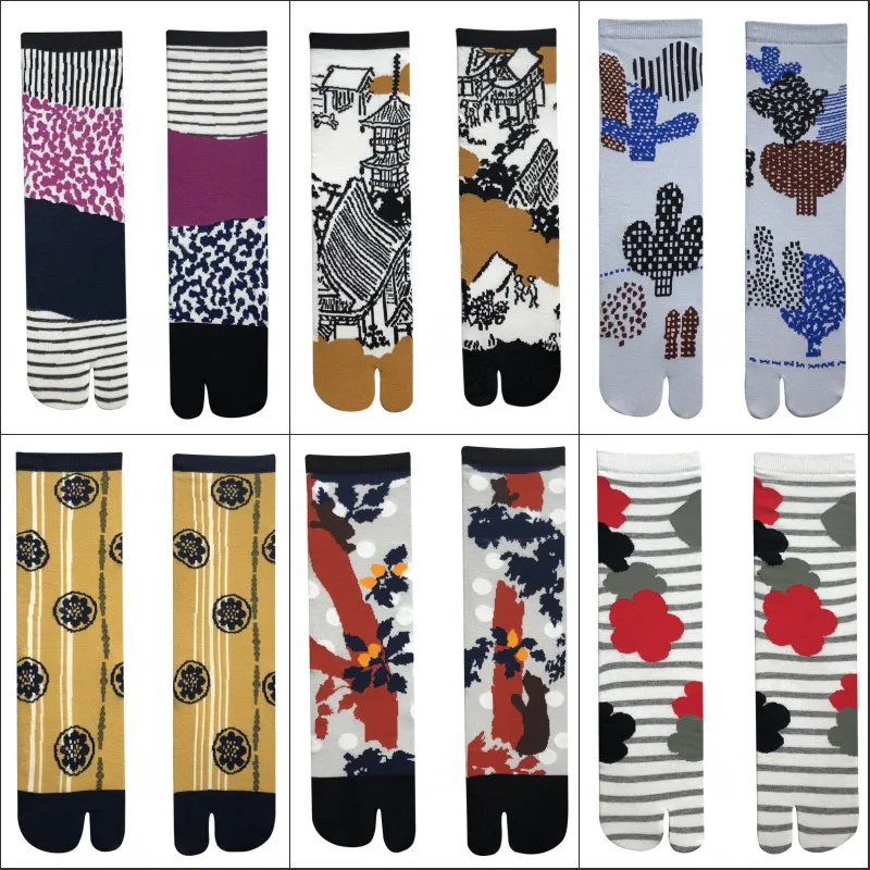 Top Trends: Japanese Multi-color Jacquard Carrot Chestnut Flower Literary Cute Two-toe Socks Middle Tube Tabi Split Toe Socks Tide Socks Shoppable Styles