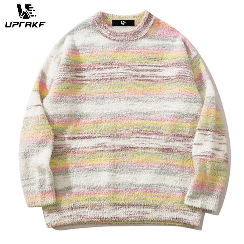 Top Trends: UPRAKF Striped Gradient Sweater Loose O Neck Winter Long Sleeves Casual Trendy Fashion Warm Autumn Harajuku Shoppable Styles