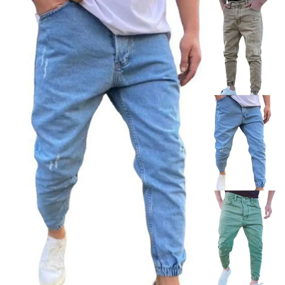 Top Trends: 2023 Autumn Slim Fit Men's Jeans Pure Color Casual Elastic Waist Jeans Beam Foot Trousers Streetwear Jogger Denim Pants Male Shoppable Styles