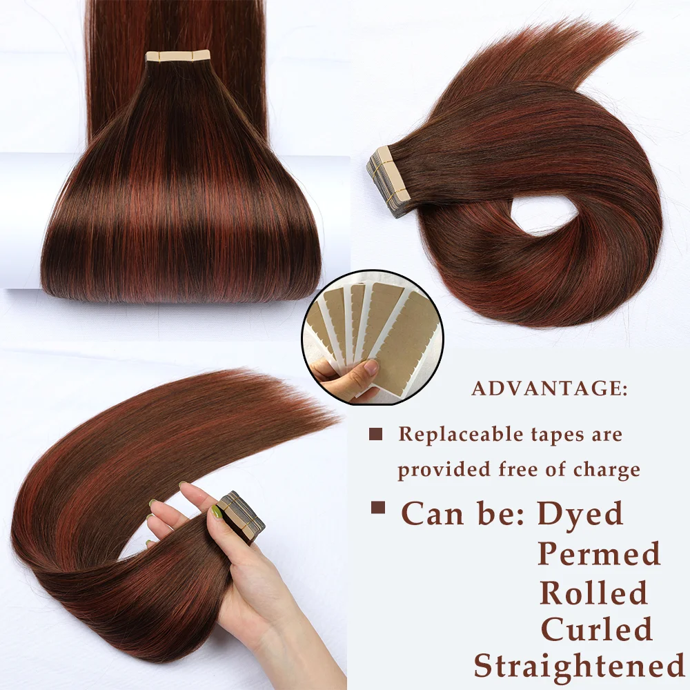 Top Trends: Tape In Hair Extensions 100% Human Hair Straight Seamless Skin Weft Adhesive Double Sided Tape Ends High Quality 20PCS / PACK Shoppable Styles - Image 5