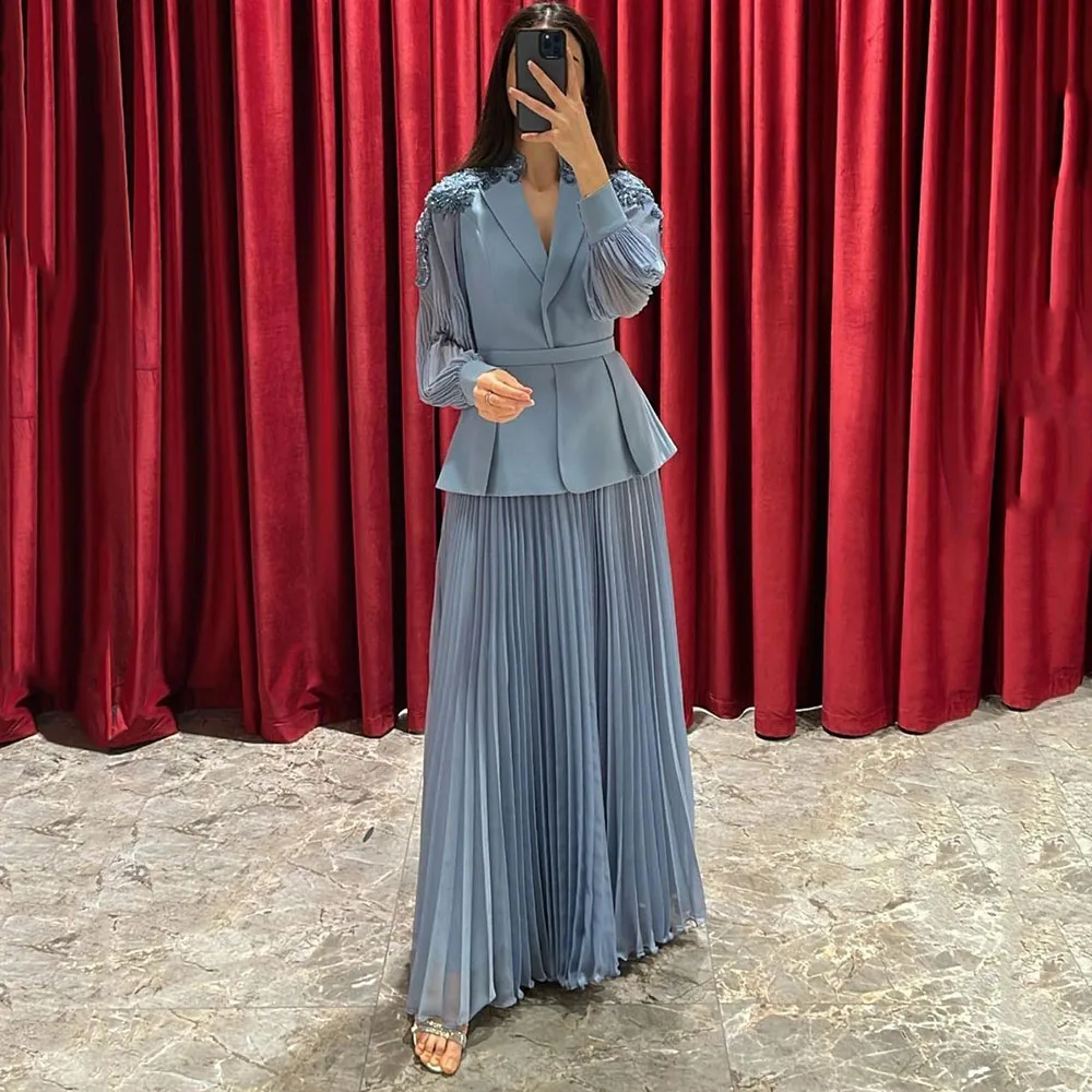 Top Trends: Chiffon Long Sleeves Prom Dresses Beadings Pleated Party Gowns Special Banquet Club Vestidos De Fiesta Evening Dress Shoppable Styles - Image 2