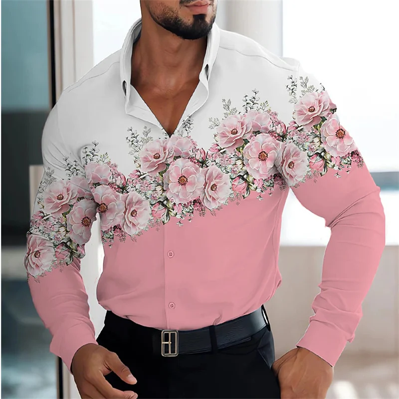 Top Trends: 2023 New Men&#039;s Lapel Button-Down Shirt 3D Printed Flower Graphic Long Sleeve Shirt Street Wear Men&#039;s Casual Cardigan Top Shoppable Styles