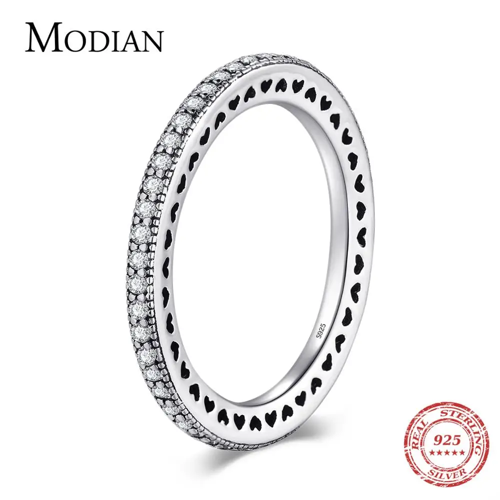 Top Trends: Modian Authentic 925 Sterling Silver Hearts Ring Clear CZ Fashion Stackable Vintage Classic Luxury For Women Engagement Gift Shoppable Styles