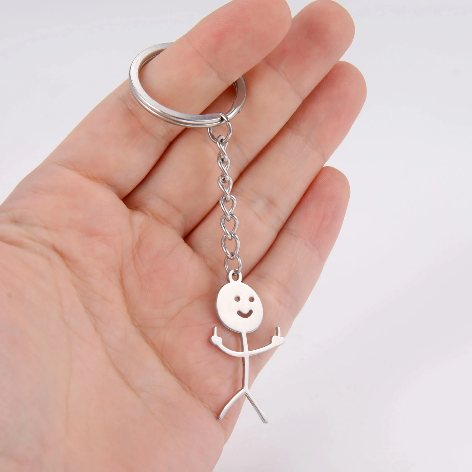 Top Trends: Dreamtimes Funny Doodle Key Chain Graffiti Stainless Steel Middle Finger Stickman Men Pendant Key Rings Jewelry Couples Hip-hop Shoppable Styles