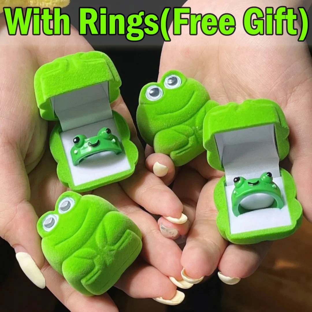 Top Trends: Green Velvet Cute Frog Rings Box Jewelry Display Case Holder Boxes Wedding Jewelry Organizer Engagement Ring Case With Free Ring Shoppable Styles