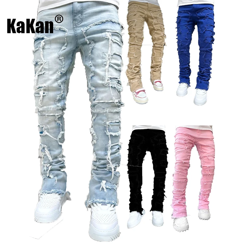 Top Trends: Kakan - New European And American Men&#039;s Street Stretch Patch Jeans, High Street Straight Leg Long Worn Jeans For Men&#039;s Wear Shoppable Styles