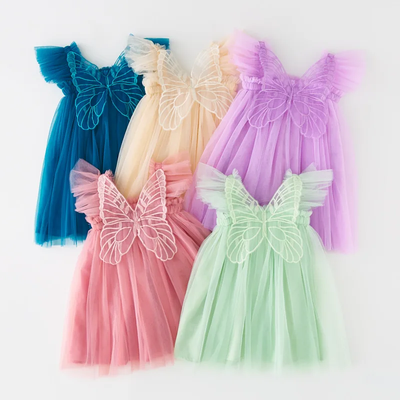 Top Trends: Summer New Baby Girl Clothes Solid Color Flying Sleeve Butterfly Wing Decorative Little Girls Dress Sweet Princess Baby Dresses Shoppable Styles