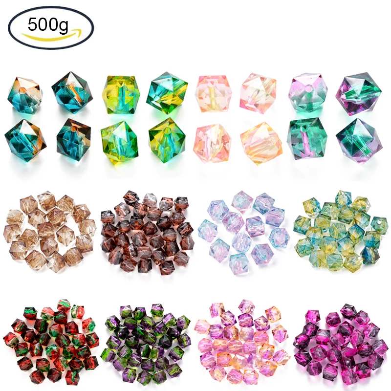 Top Trends: 500g 8mm 10mm Acrylic Beads Two Tone Transparent Spray Painted Loose Beads Polygon Beads For Jewelry Making DIY Handmade Bag Shoppable Styles