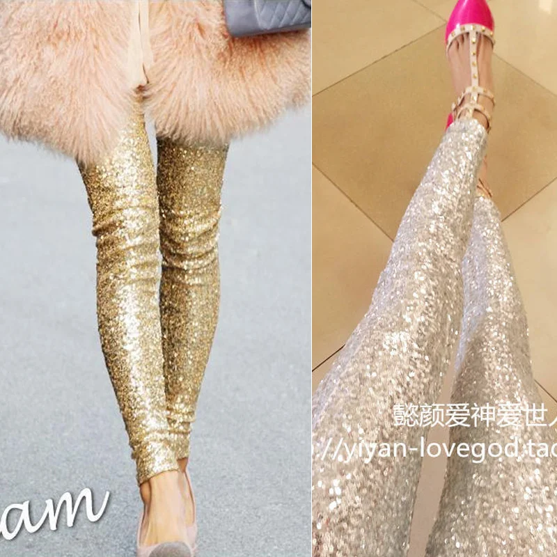 Top Trends: Autumn Winter Sequin Glitter Women 3 / 4 Leggings Gold Party Club Dance Stage Pants Warm Trousers Pencil Bottoms Shoppable Styles