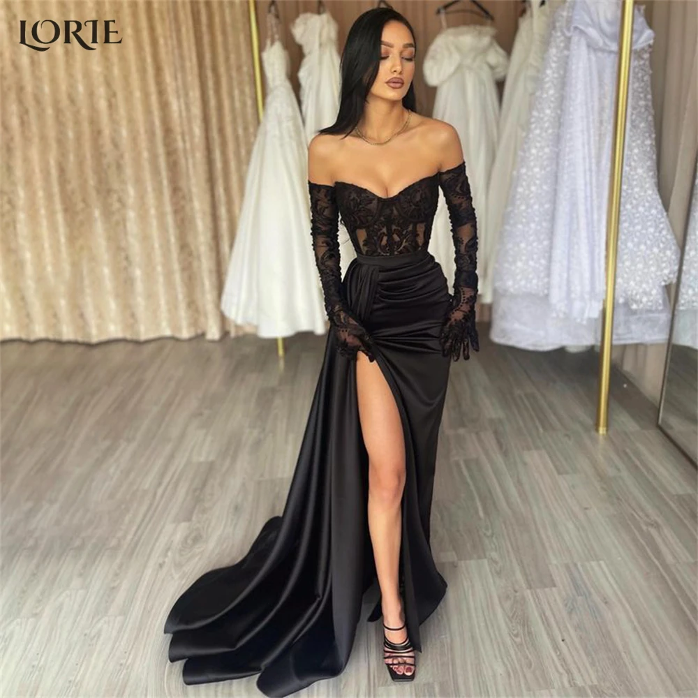 Top Trends: LORIE Elegant Black Mermaid Evening Dresses Off Shoulder High Side Slit Lace Night Dress For Wedding 2023 Party Gowns No Gloves Shoppable Styles