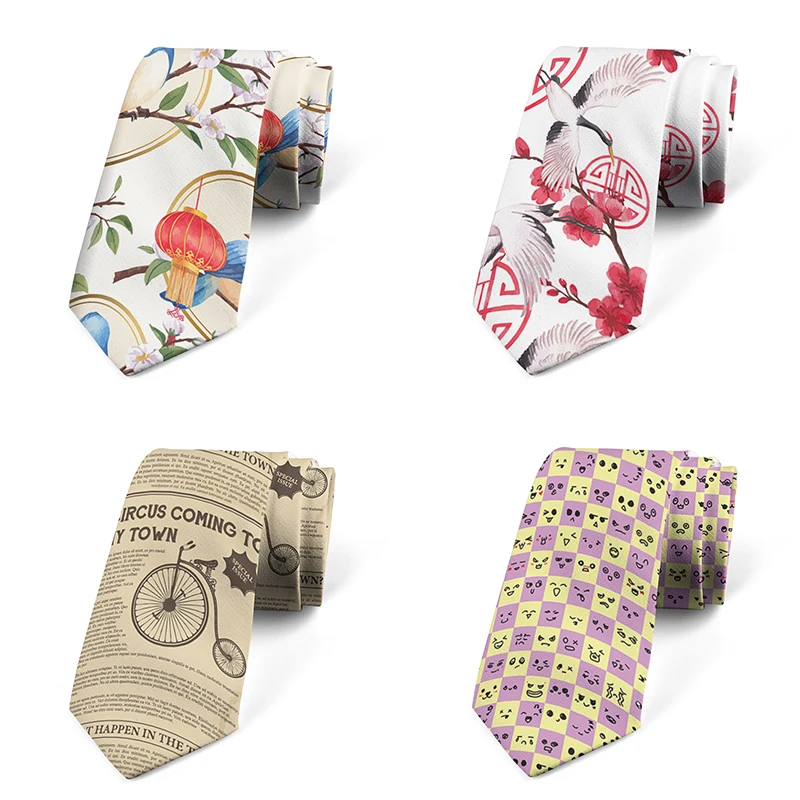 Top Trends: Design New 8CM Men Slim Fit Tie Crane Pattern Printing Fun Casual Fashion Necktie Bar Club Holiday Party Tie Japanese Gravatas Shoppable Styles