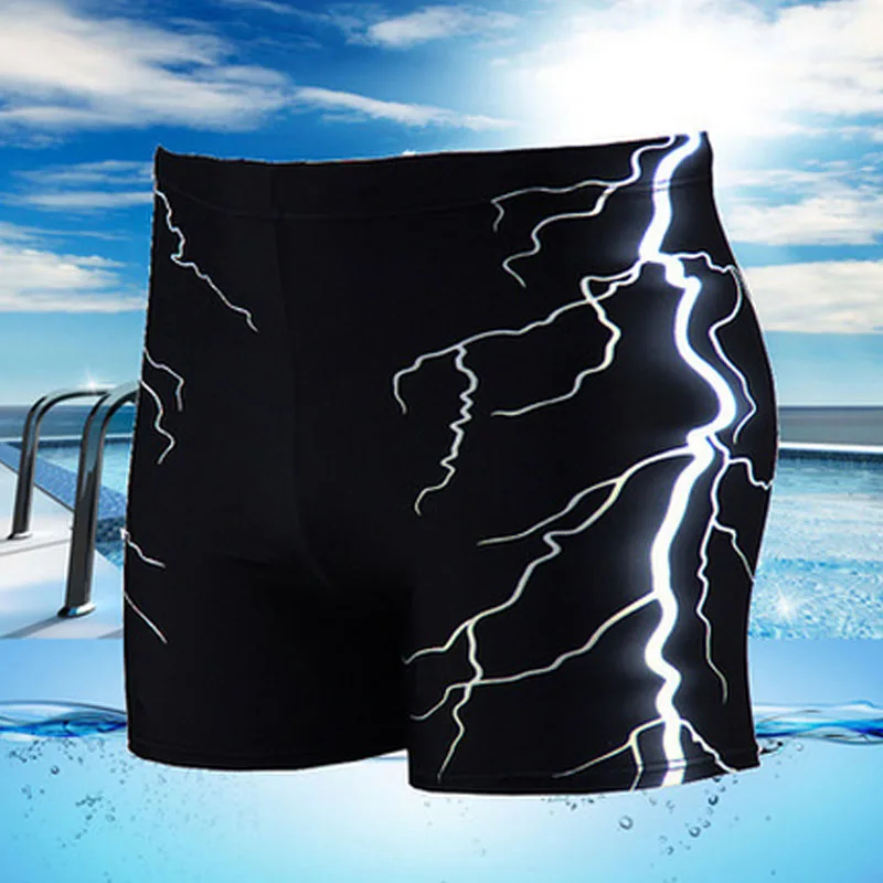 Top Trends: Mens Boxer Swimwear Trunks Men High Waist Sunga Black Blue Skinny Tight Electrophoresis Lightning Board Shorts Bermuda Masculina Shoppable Styles